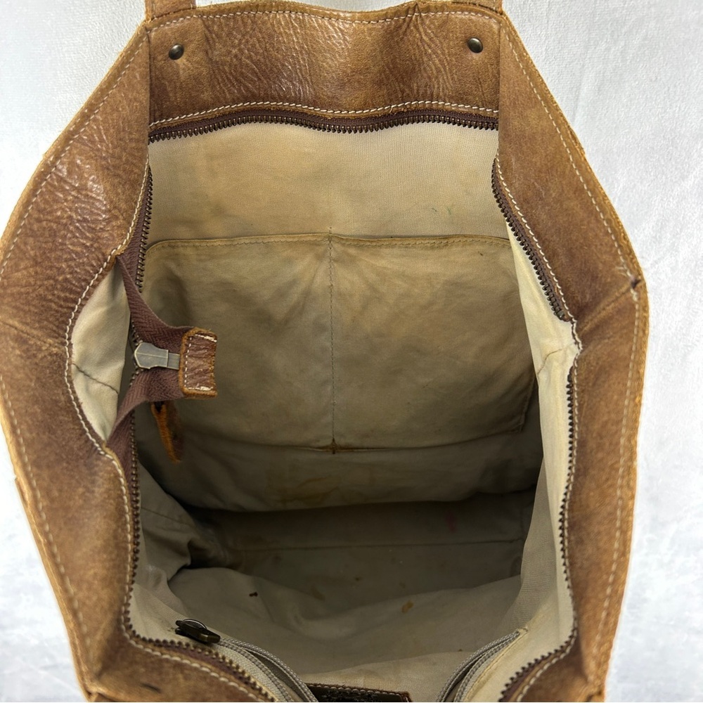 ROOTS Tribe Leather Large Shoulder Bag Brown 16" x‎ 16x - Picture 3 of 4